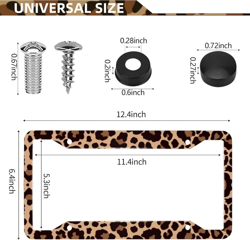 LIN KANG Leopard Print License Plate Frame - 2 Pack Animal Brown Leopard Cheetah Print Tags Frames Holder Covers, Car Decorative Tag Frames for Standard US Canada License Plate Holder 4 Holes 12x6 Inch - Image 2